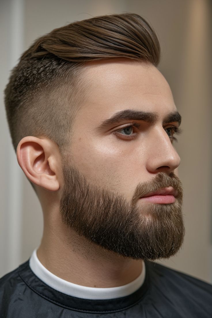 Side portrait of classic full beard trim