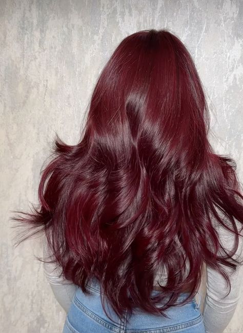 Layered cherry red hair color
