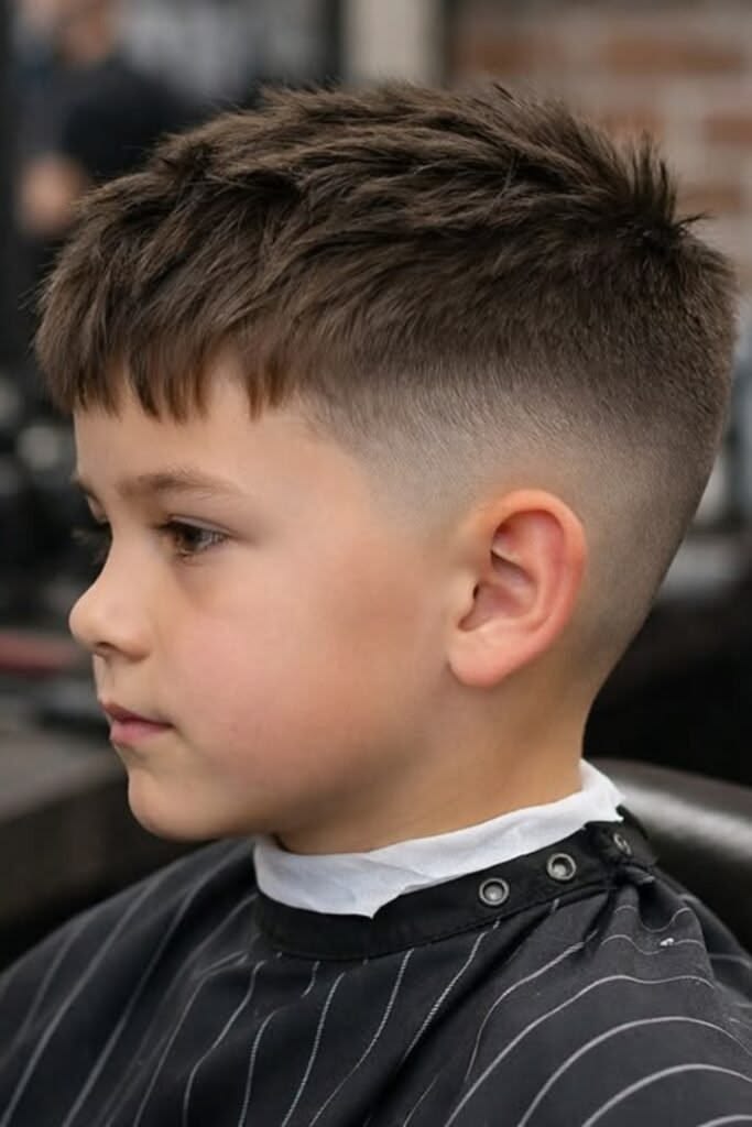 Side view of a child with a soft fade crop haircut